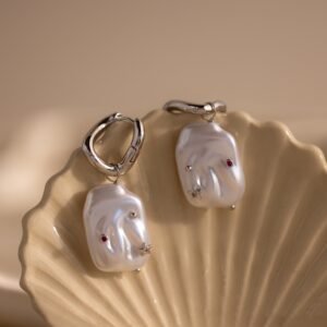 Celestial Baroque Pearl Charm Hoops in Silver