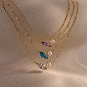 Marquise Birthstone & Pearl Necklace