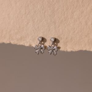 Bow Drop Studs in Silver