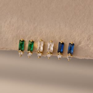 Baguette Birthstone Drop Studs