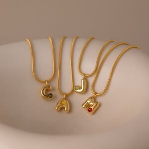 Gemstone Bubble Initial Necklace