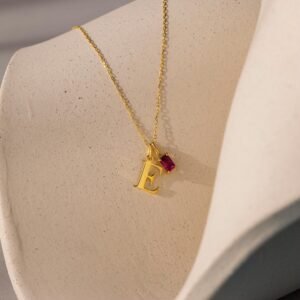 Initial Birthstone Charm Necklace