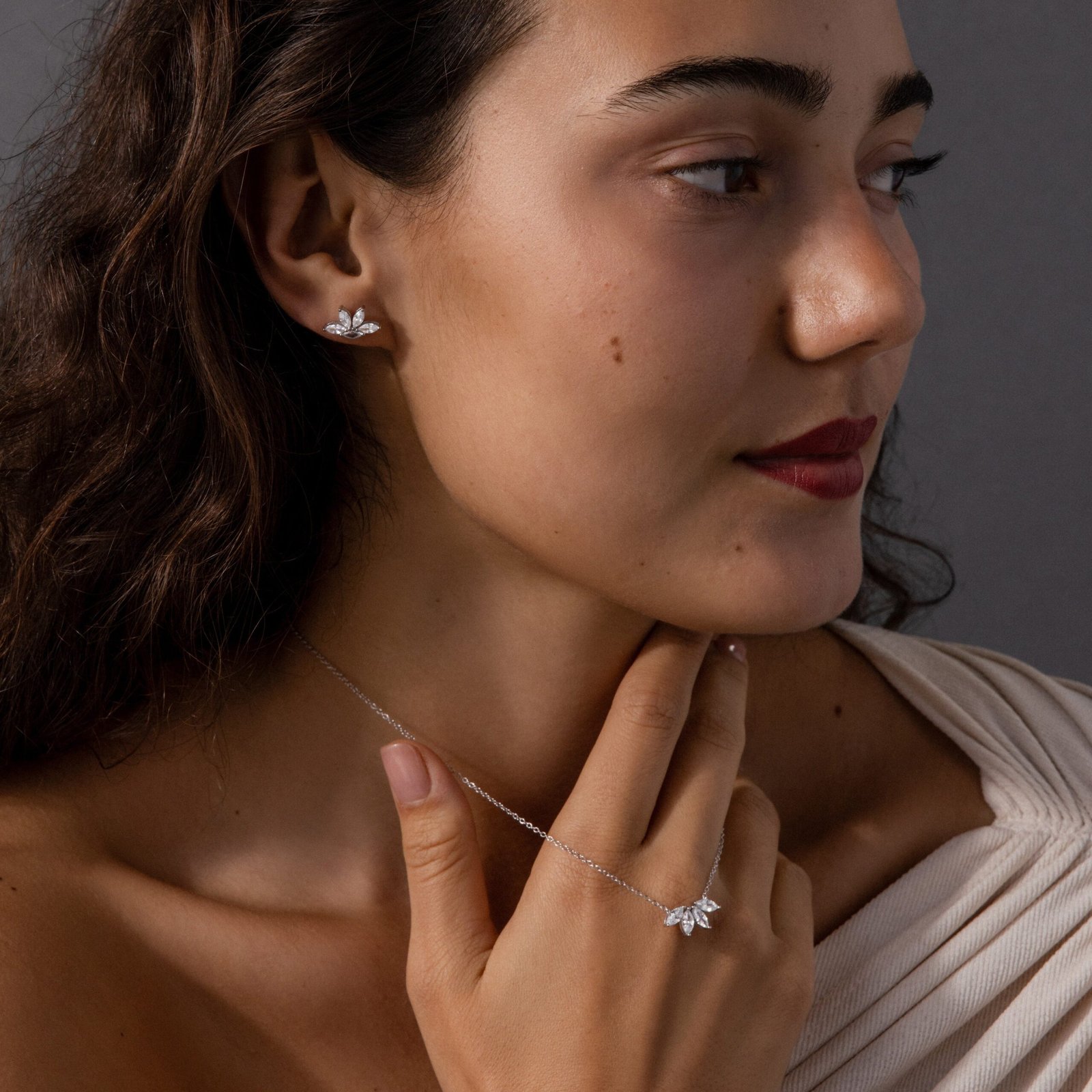 Marquise Diamond Necklace & Earrings Set