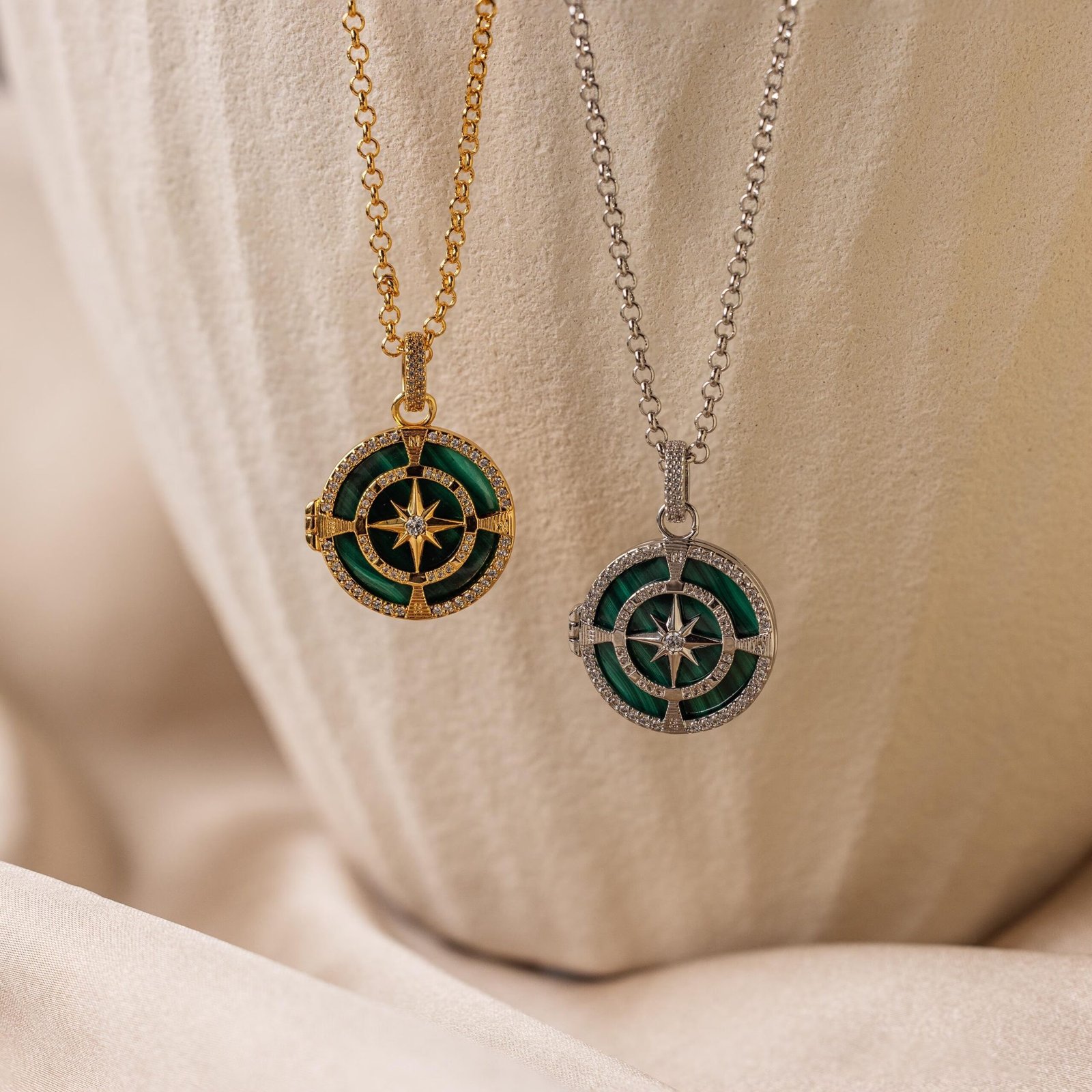 Malachite Compass Locket Necklace