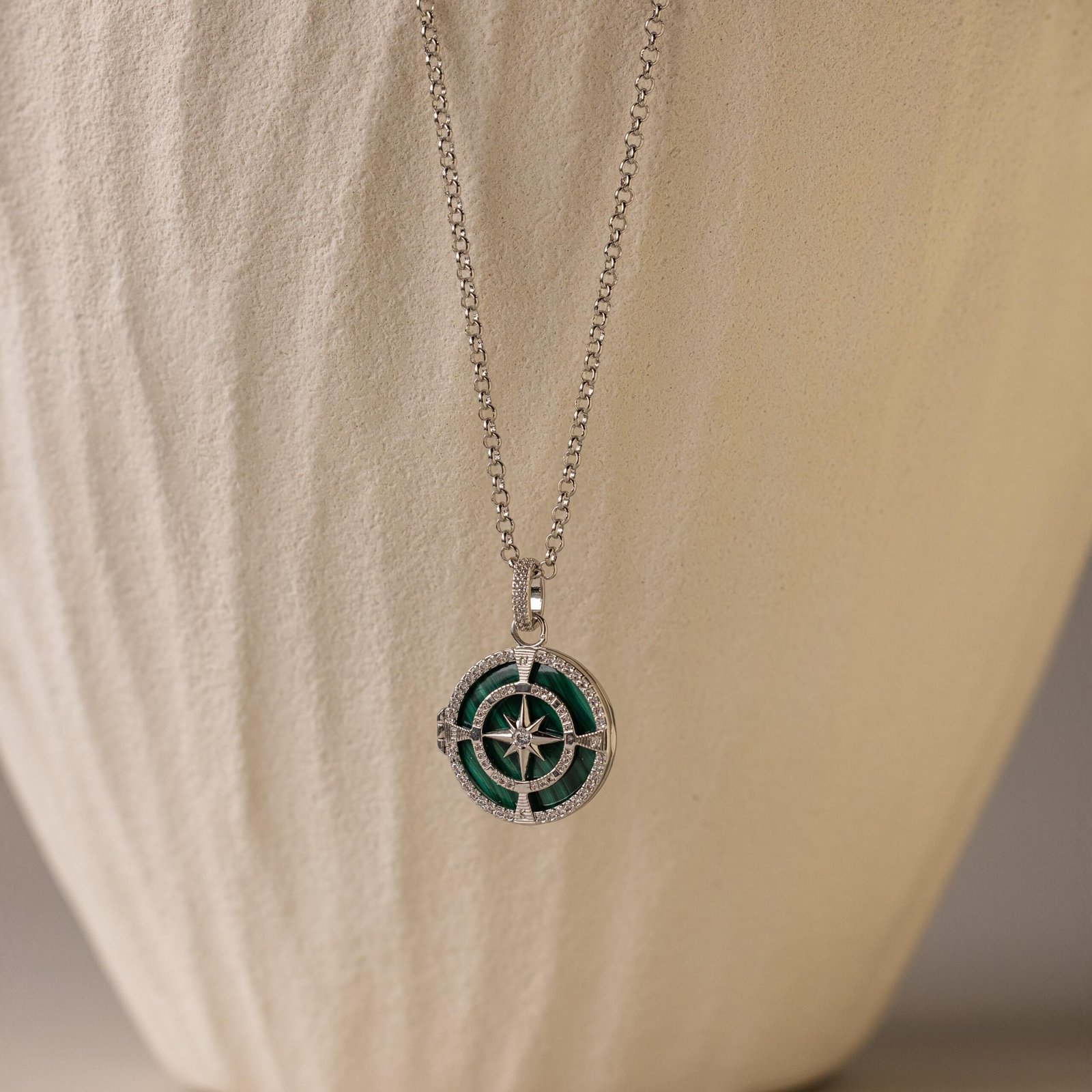 Malachite Compass Locket Necklace