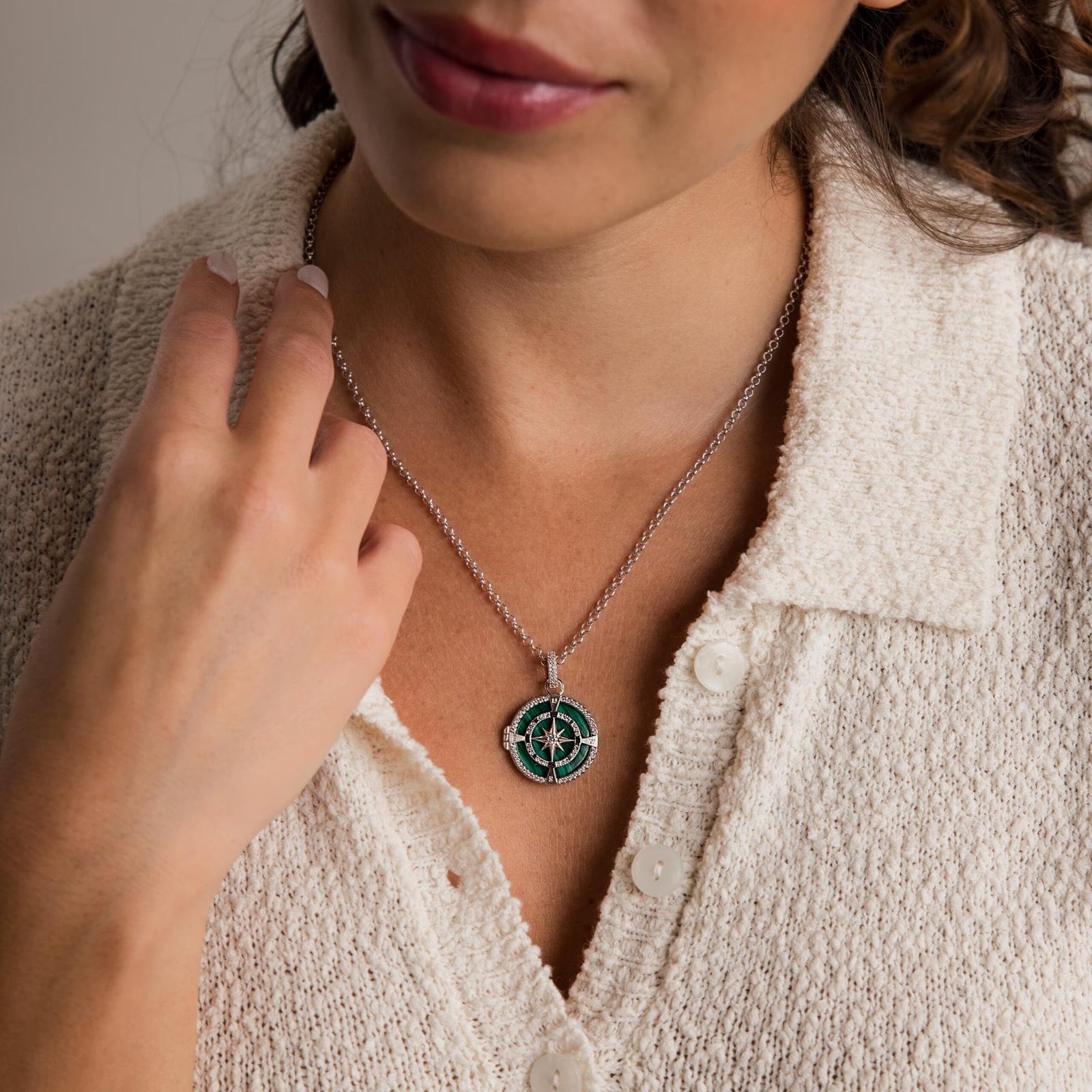 Malachite Compass Locket Necklace