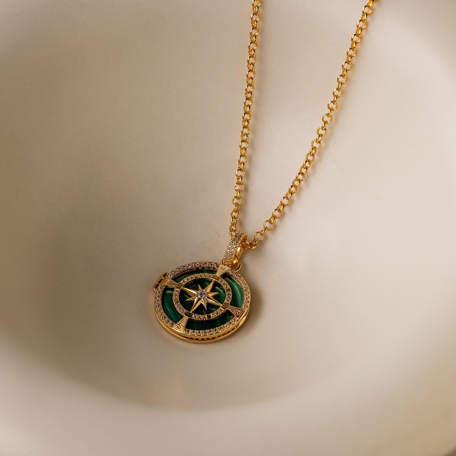 Malachite Compass Locket Necklace