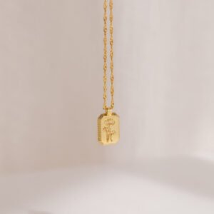 Ribbed Birth Flower Tag Necklace