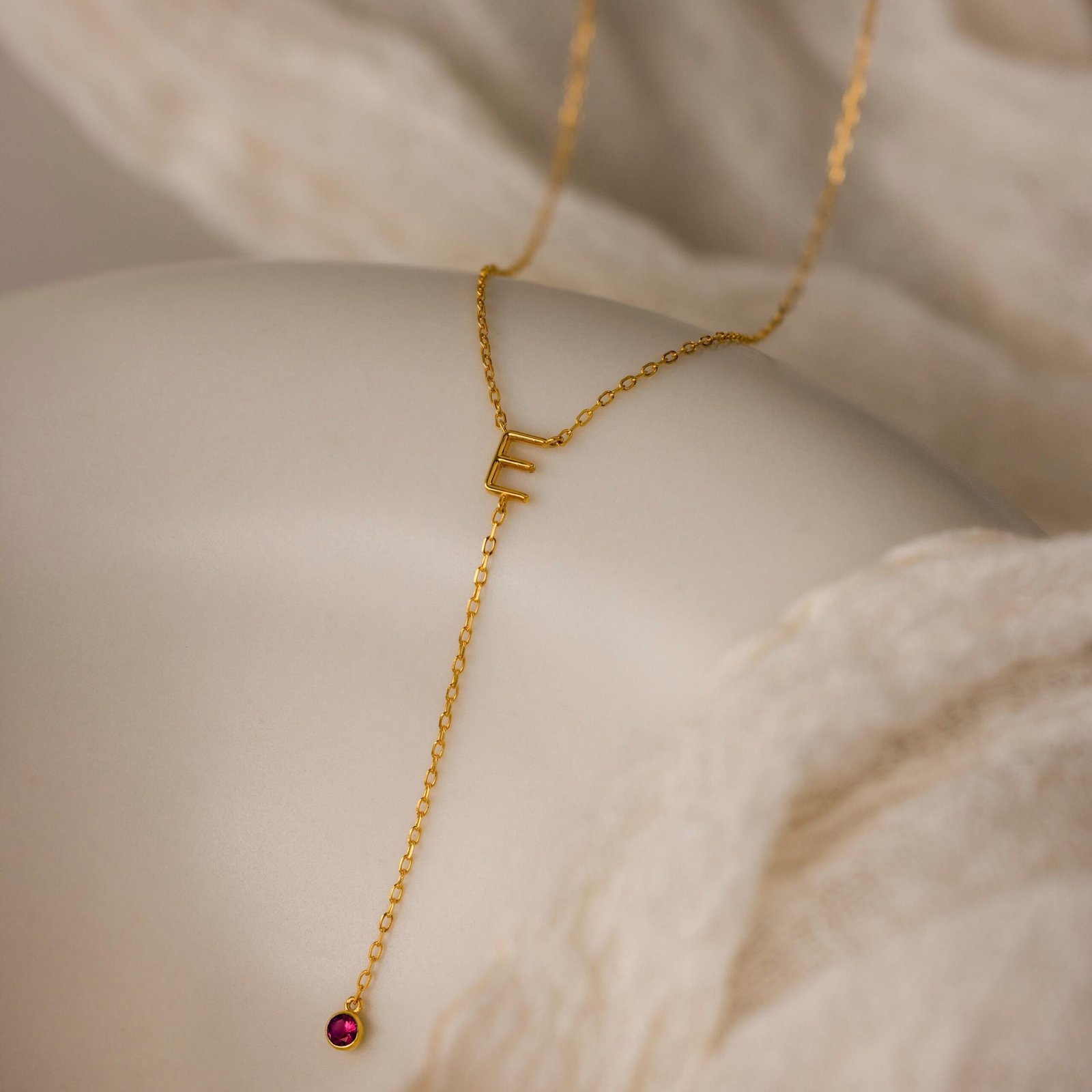 Initial Birthstone Lariat Necklace