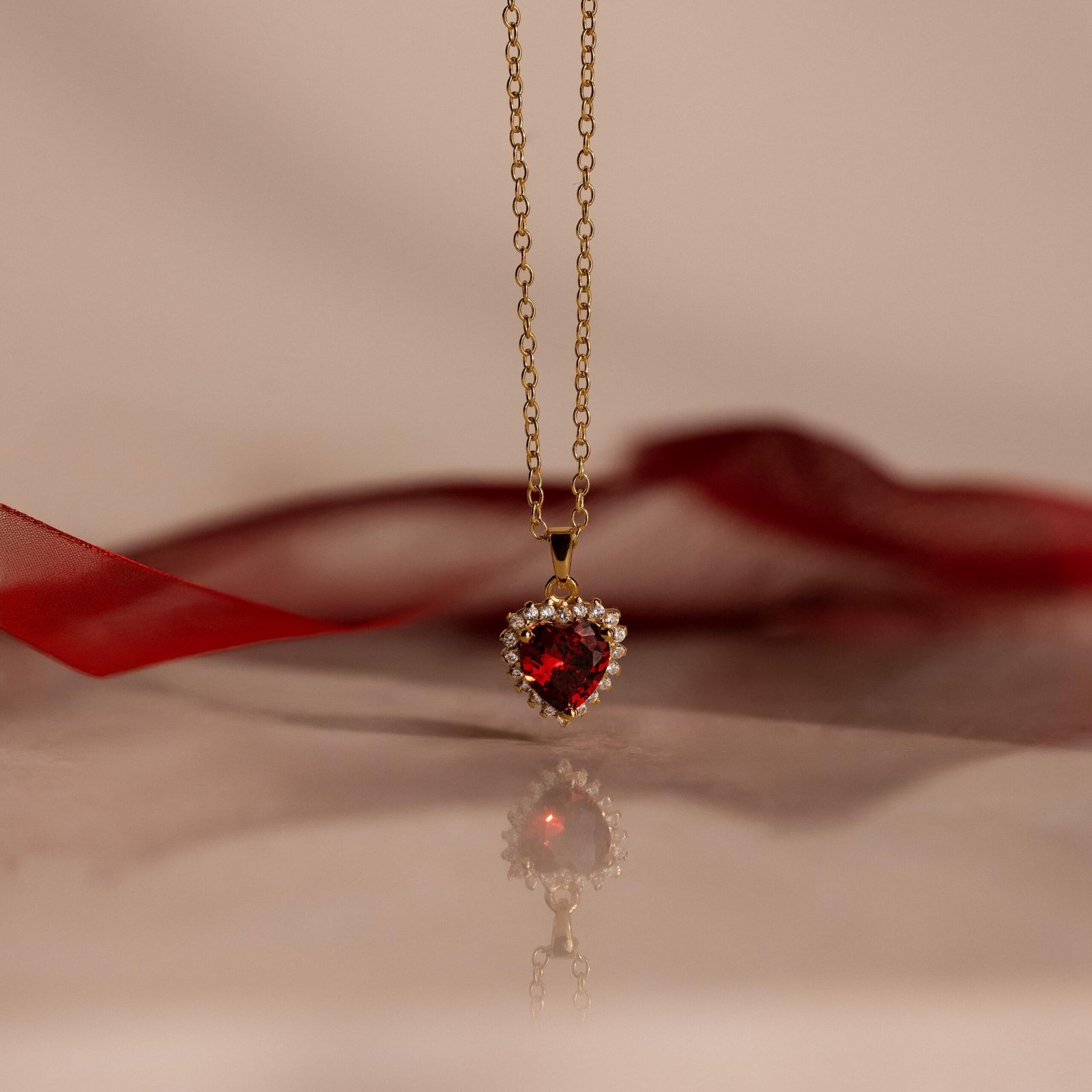 Pave Garnet Heart Necklace