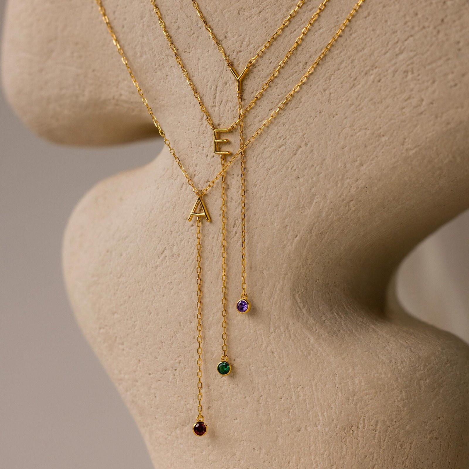 Initial Birthstone Lariat Necklace