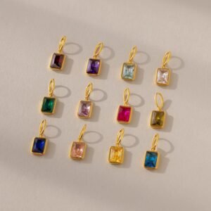 Emerald Cut Birthstone Charm