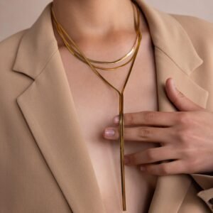 Long Y Herringbone Chain Necklace