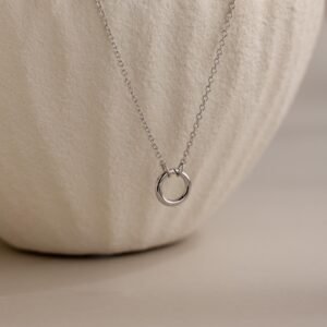 Cable Circle Charm Necklace in Silver