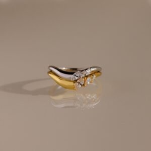 Mixed Metal Diamond Curve Ring Set