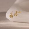 Bow Drop Studs in 18K Gold