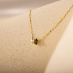 Teardrop Birthstone & Pearl Necklace