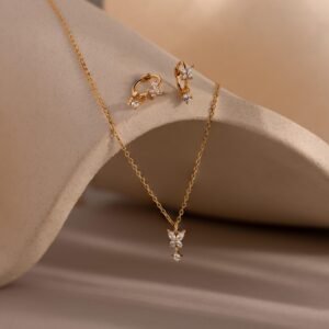 Diamond Butterfly Necklace & Earrings Set