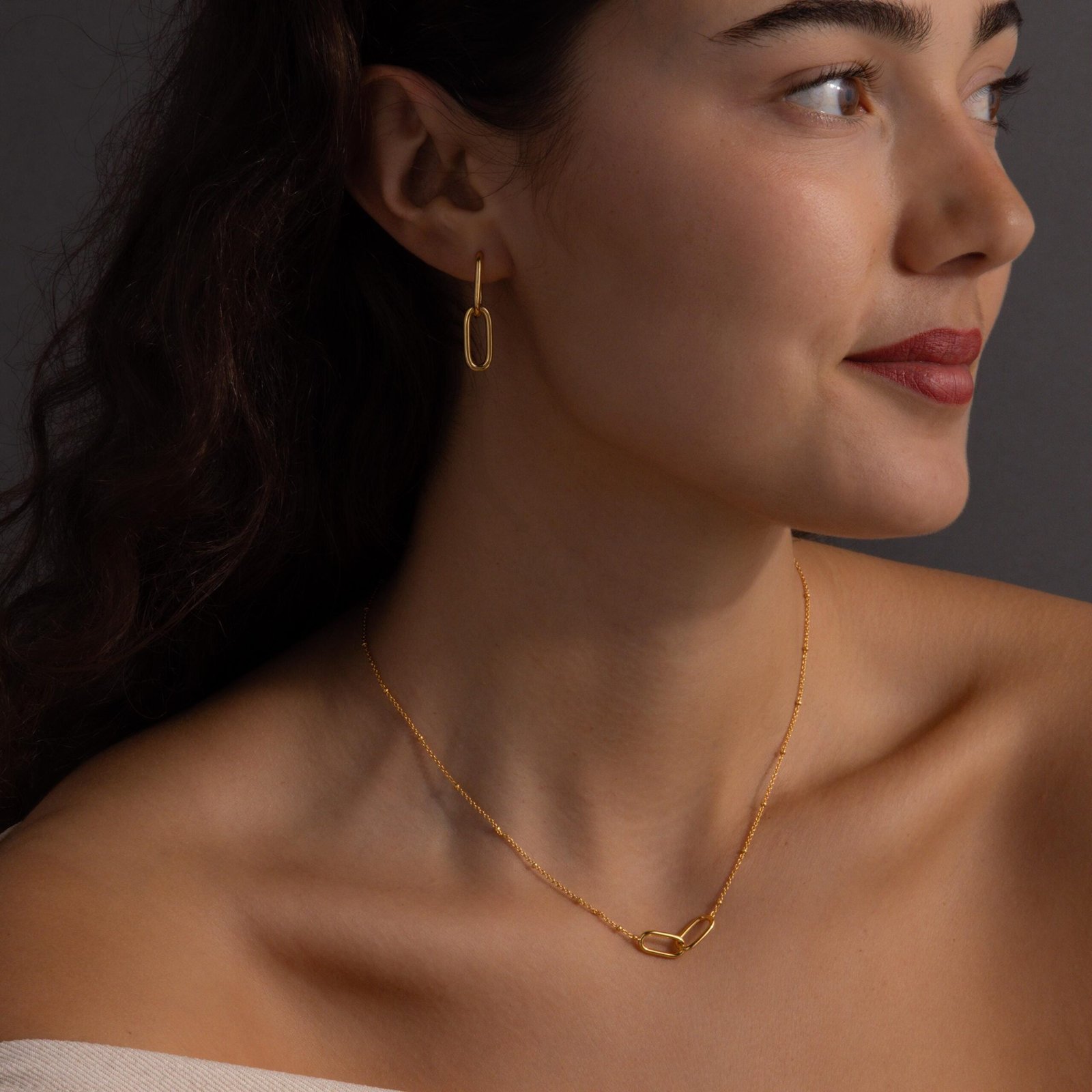 Linked Charm Necklace and Earrings Set