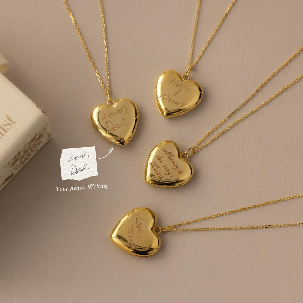 Handwriting Heart Locket Necklace
