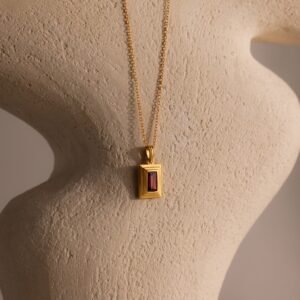 Ribbed Birthstone Pendant Necklace