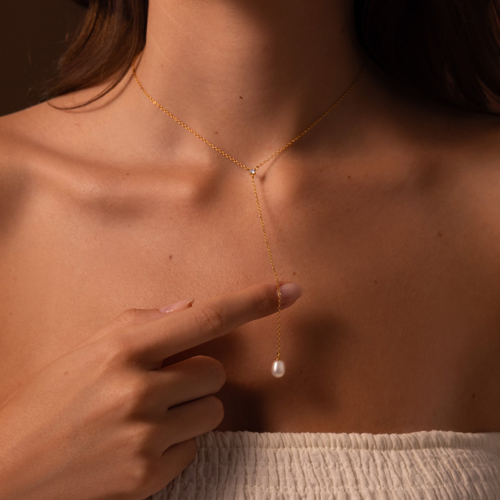 Pearl Drop Lariat Necklace